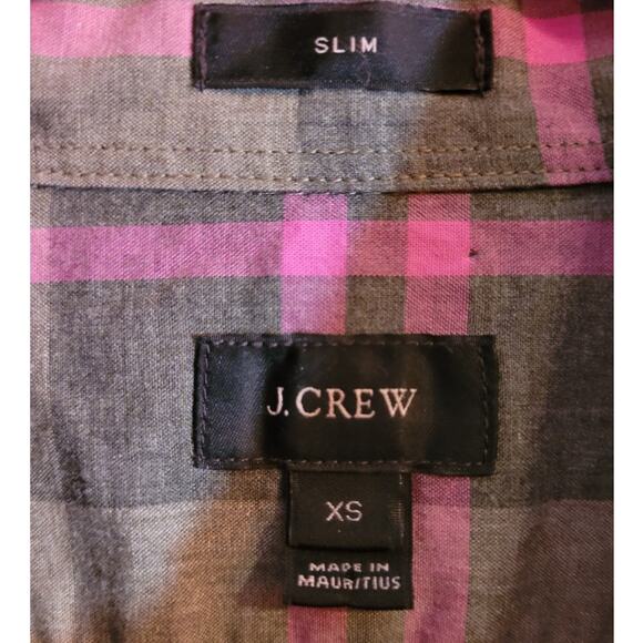 J Crew Mens XS Slim Fit Gray Pink Plaid Cotton Button Down Collared Shirt - Picture 5 of 9